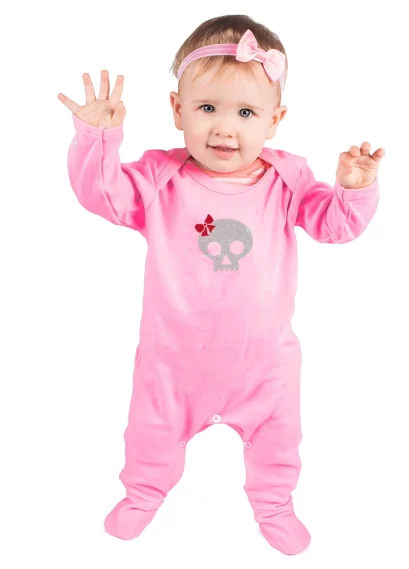 Baby Girl Skull Clothes Pink Skull & Bow Baby Sleepsuit