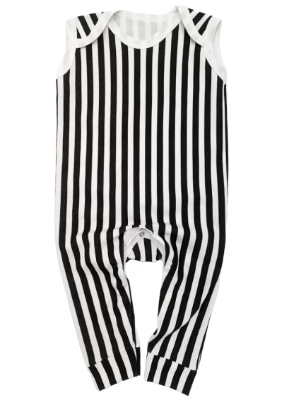 BeetleJuice Striped Baby Romper Sleeveless Black & White Striped Dungarees