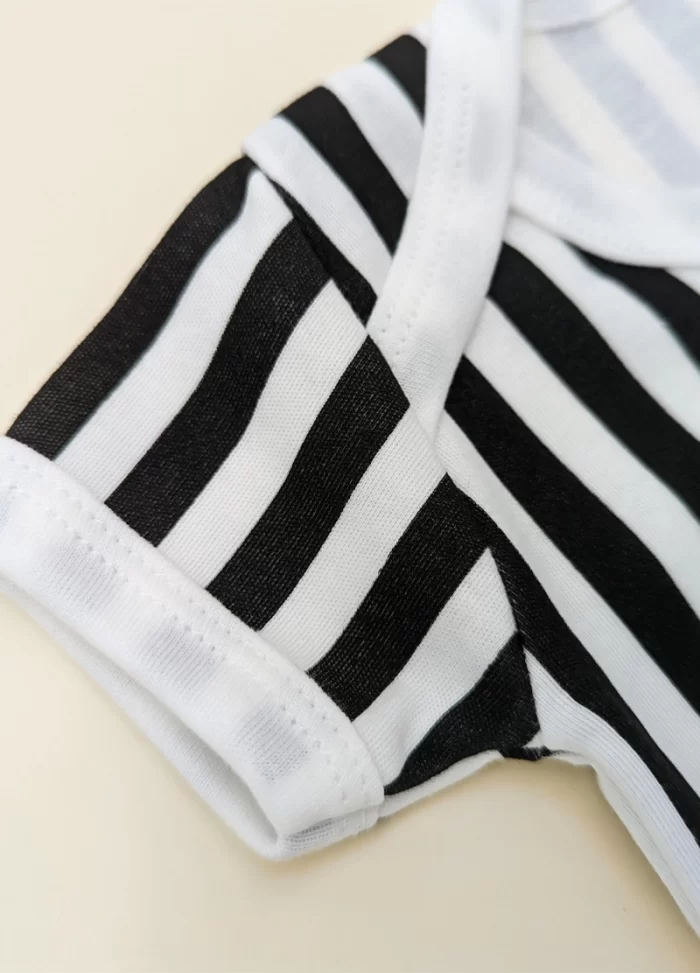 Beetlejuice Baby Grow Black & White Vertical Striped Bodysuit Shoulder