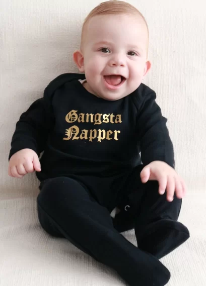 Gangsta Napper Cool Baby Sleepsuit Black Rap Music Romper