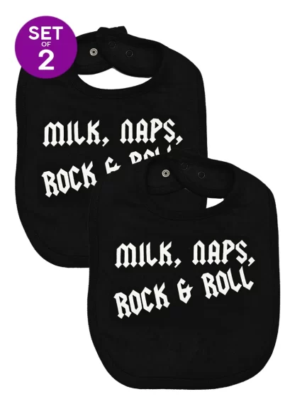 Funny Milk Naps Rock & Roll Baby Bib, Black Toddler Bibs Set