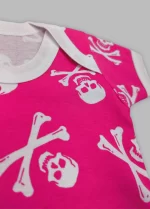 Pink Skull & Crossbones Baby Grow Goth Shoulder to Vest Bodysuit