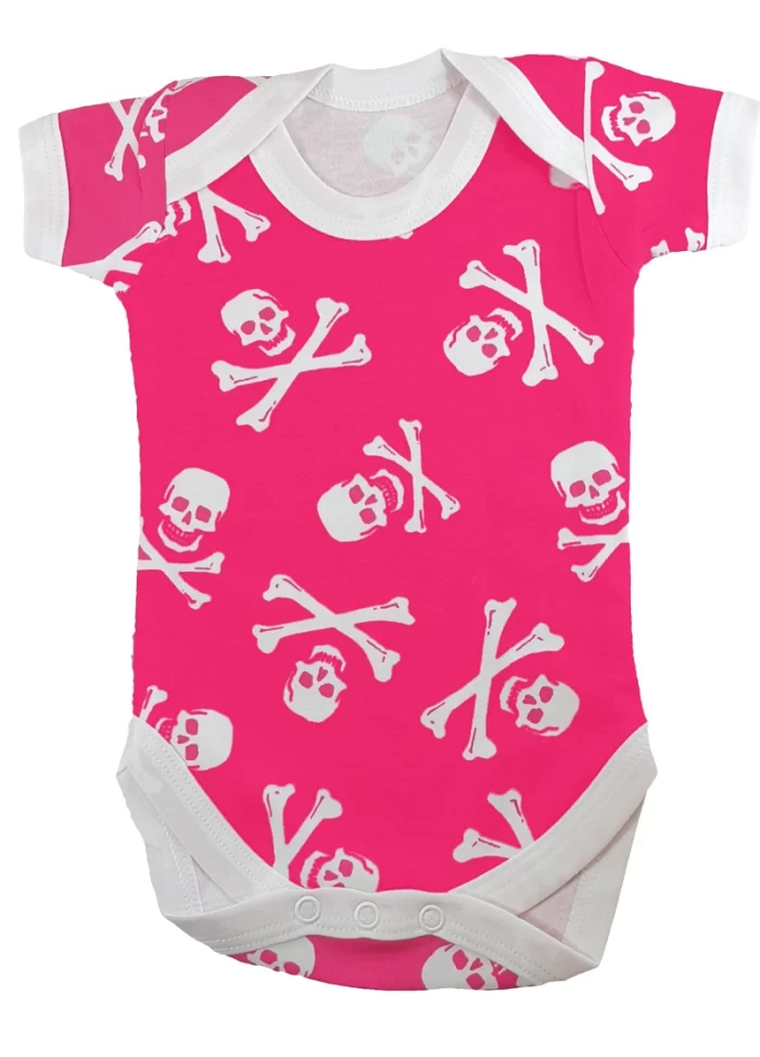 Pink Skull & Crossbones Baby Grow Vest Bodysuit