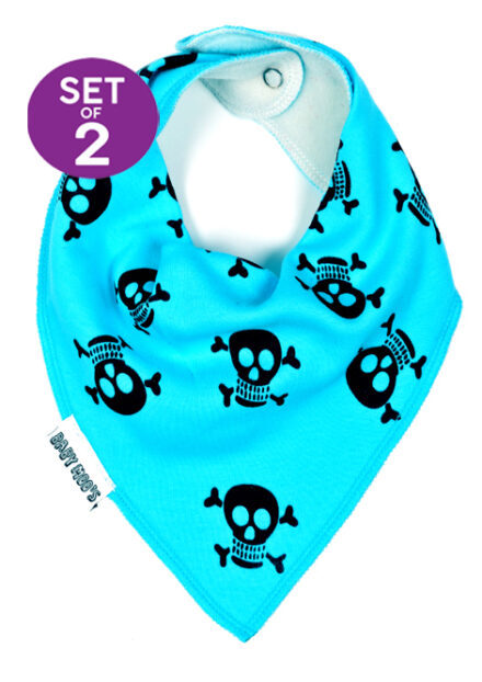 Funky Baby Bibs Skull & crossbones dribble bibs, Bright baby blue bandana bib set