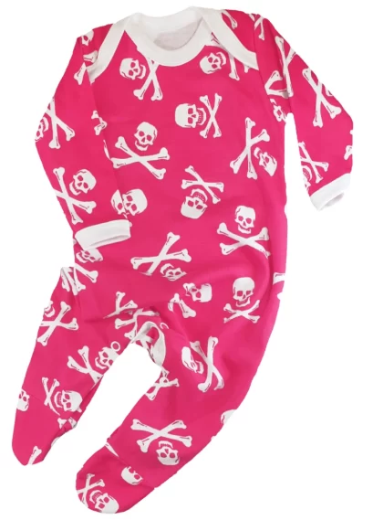 Skull & Crossbones Pink Baby Sleepsuit Goth Romper