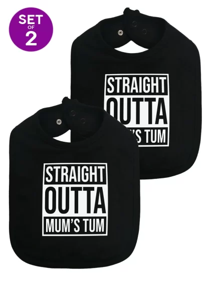 Straight Outta Mums Tum Hip Hop Baby Bibs Twin Set