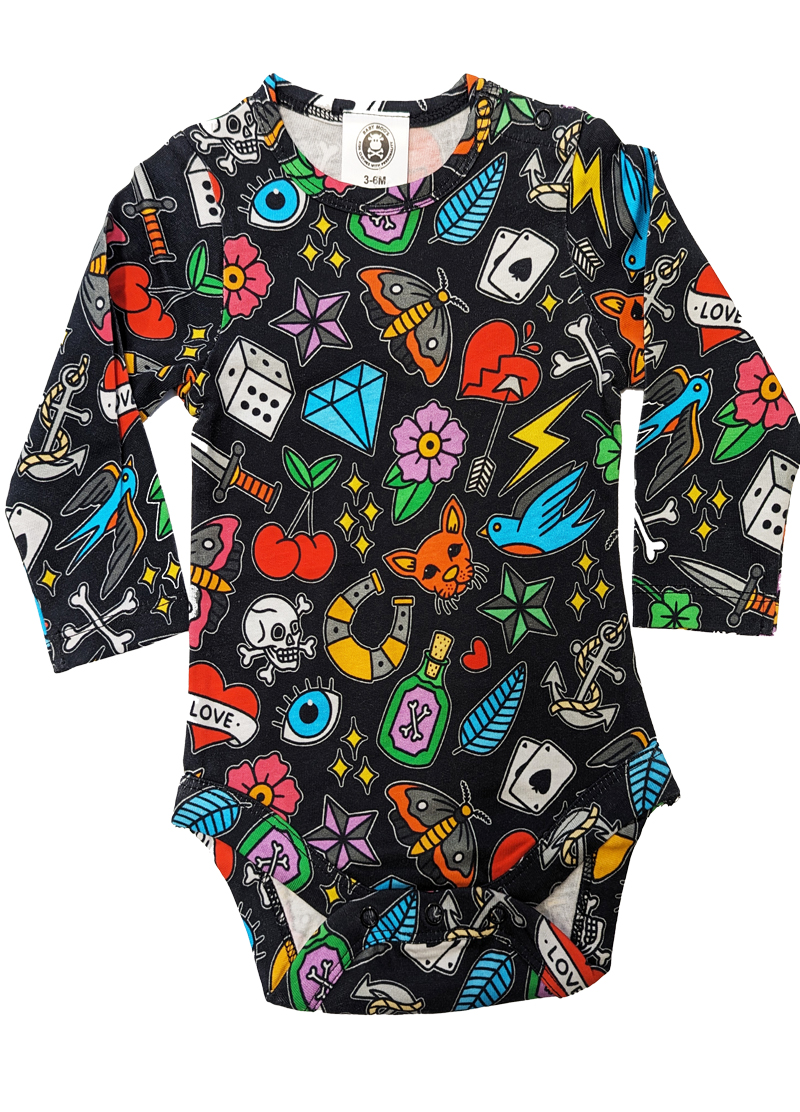 Traditional Flash Tattoo Baby Grow Bodysuit Long Sleeve