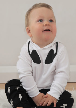 Dj Baby Clothes, Black & White Cool Kids Hoodie with DJ neck print