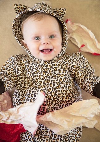 Cute Leopard Print All In One / Leopard Baby Onesie / Romper With Hood & Ears